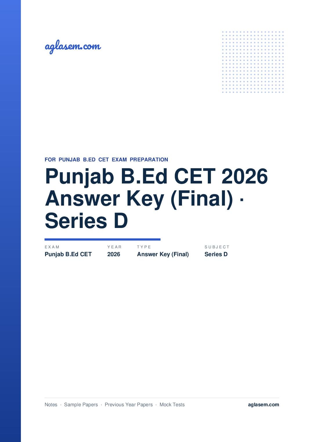 Punjab B.Ed CET 2026 Answer Key (Final) Series D - Page 1 of 2