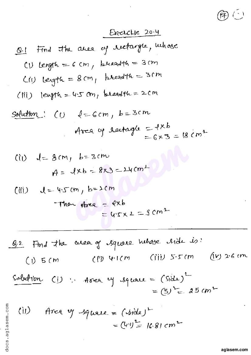 RD Sharma Solutions Class 6 Maths Chapter 20 Mensuration Exercise 20.4 - Page 1