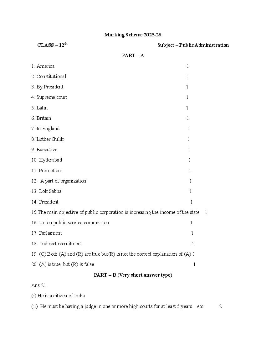 HBSE Class 12 Sample Paper 2026 Answers Public Administration - Page 1