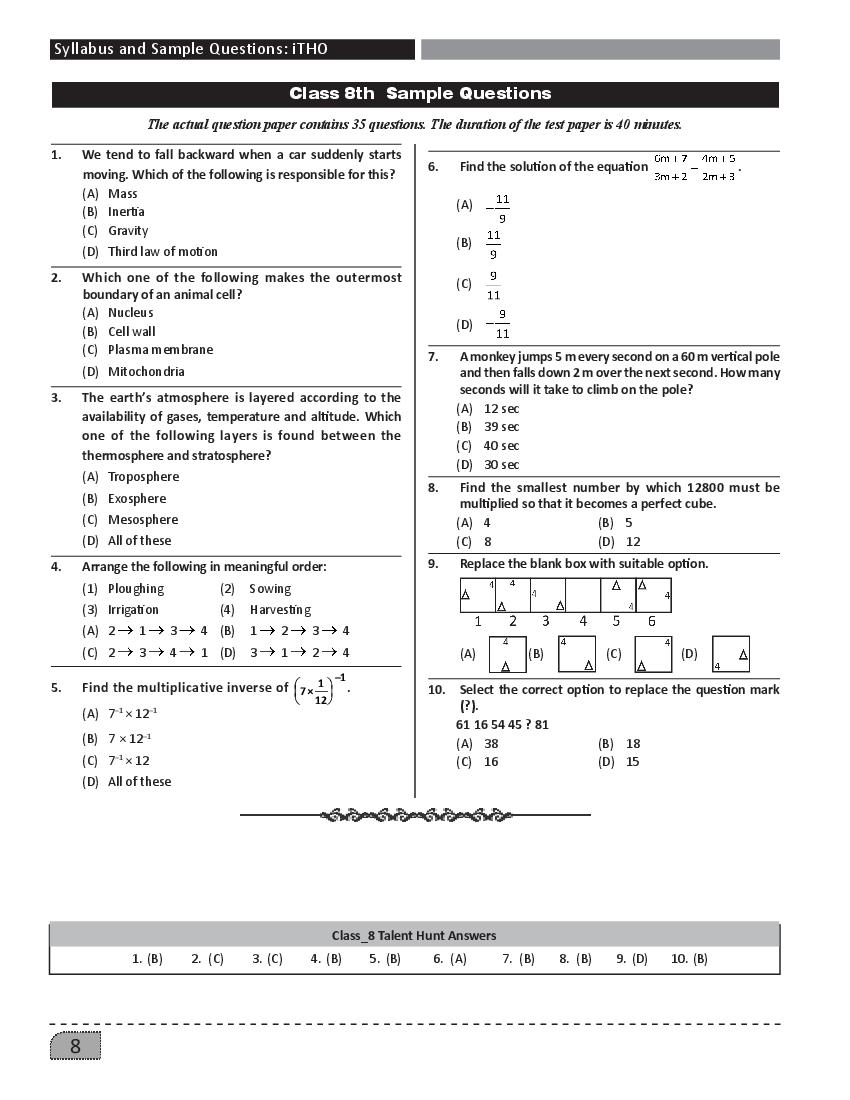 SilverZone iTHO Sample Paper Class 18 - Page 1 of 1