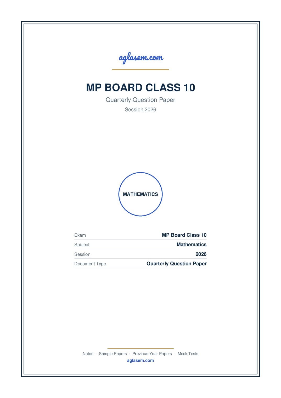 MP Board Class 10 Quarterly Question Paper 2026 Mathematics - Page 1 of 5