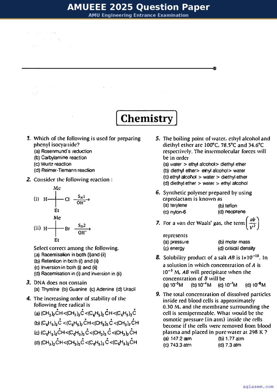 AMUEEE 2025 Question Paper - Page 1 of 10