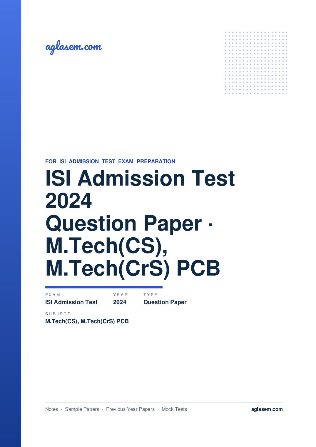 ISI Admission Test 2024 Question Paper M.Tech(CS), M.Tech(CrS) PCB - Page 1 of 11