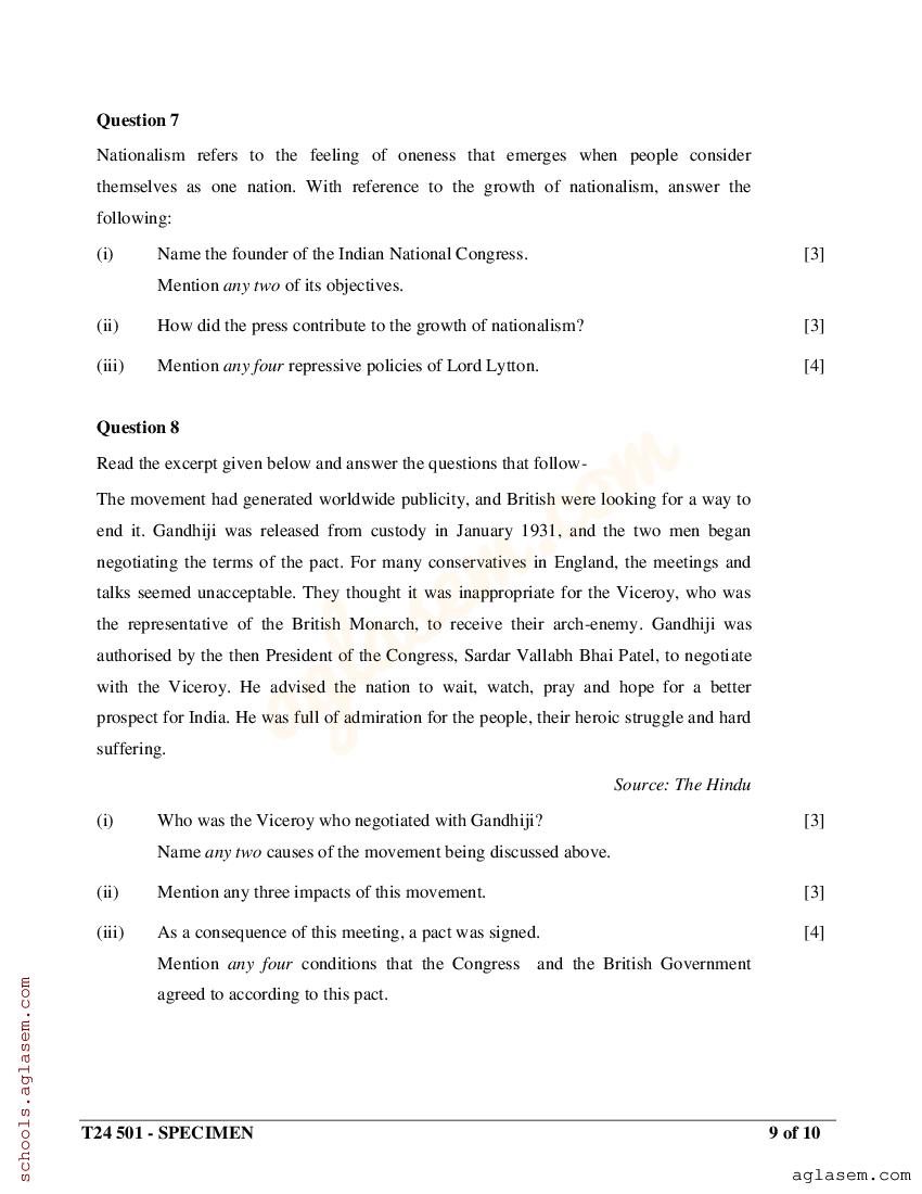 history civics class 10 icse specimen paper solutions