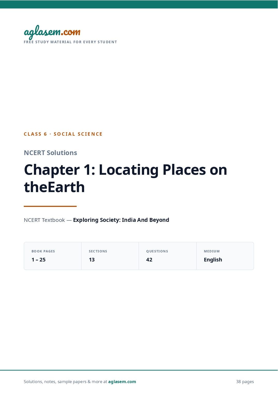 NCERT Solutions Class 6 Social Science Chapter 1 Locating Places on the Earth - Page 1 of 39
