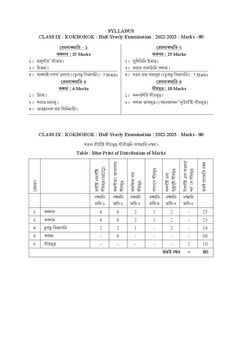 TBSE Class 9 Syllabus 2023 Kokborok - Page 1