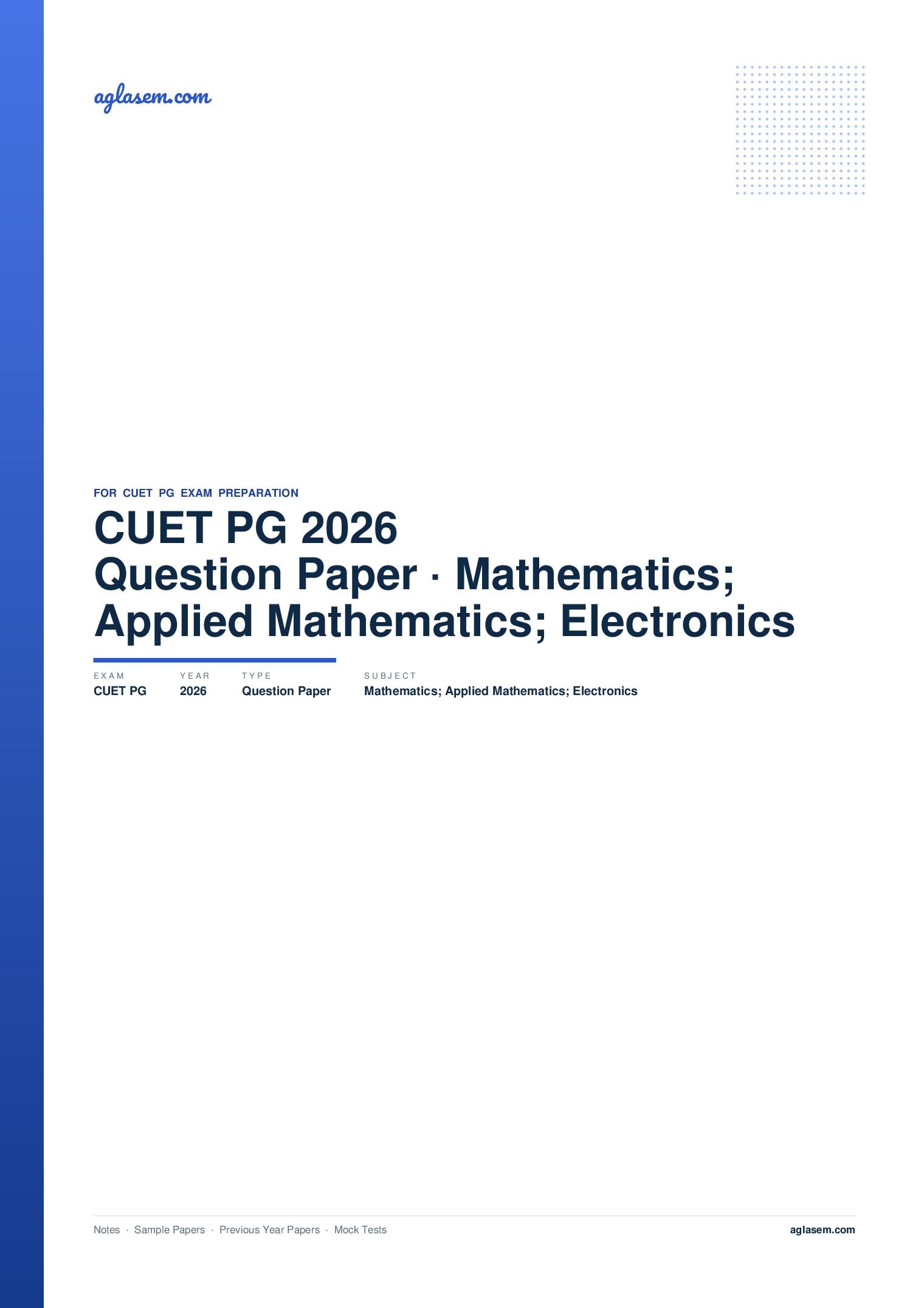 CUET PG 2026 Question Paper Mathematics, Applied Mathematics, Electronics - Page 1 of 58