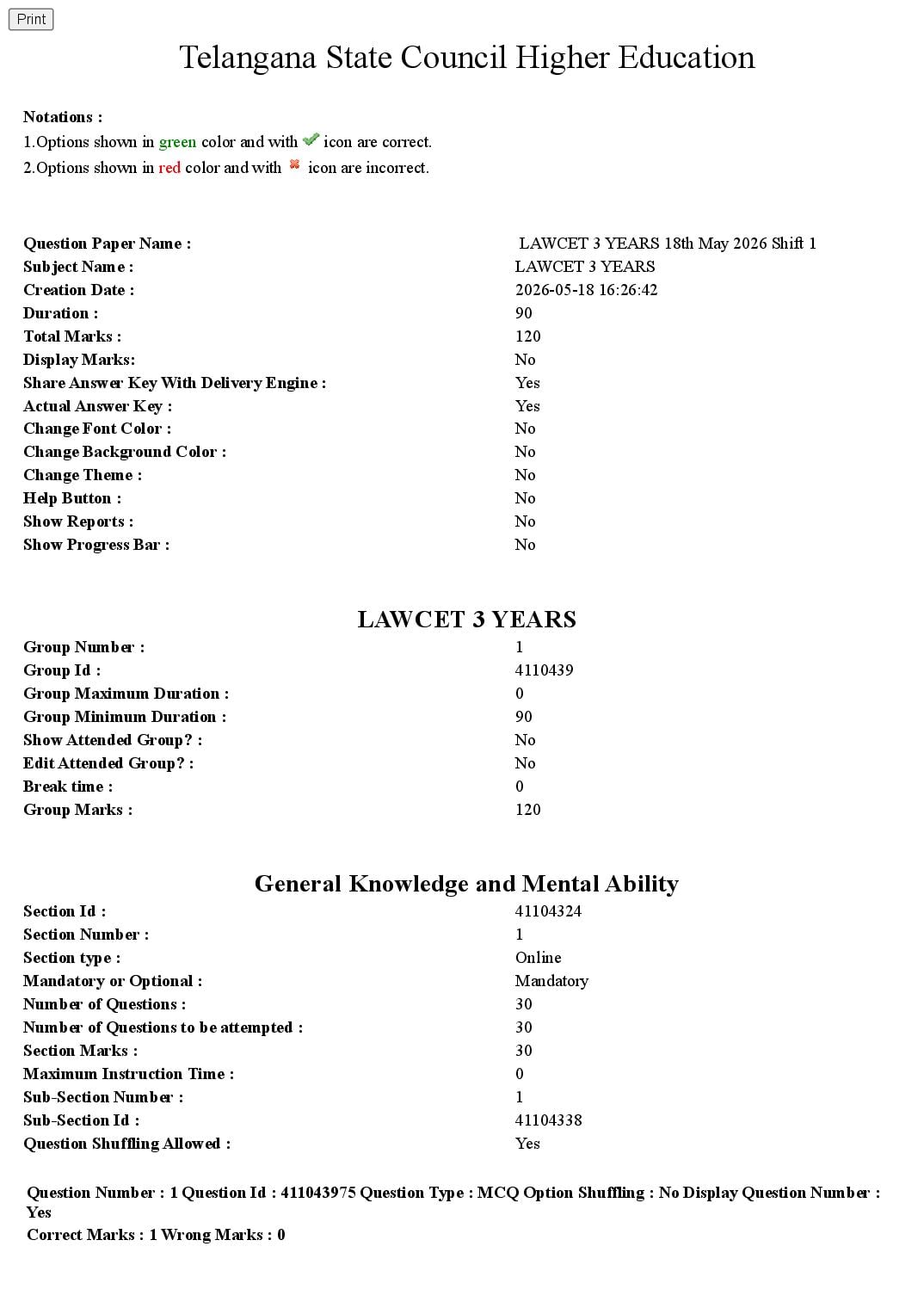 TS LAWCET 2026 Question Paper 3 Year Shift 1 - Page 1 of 64