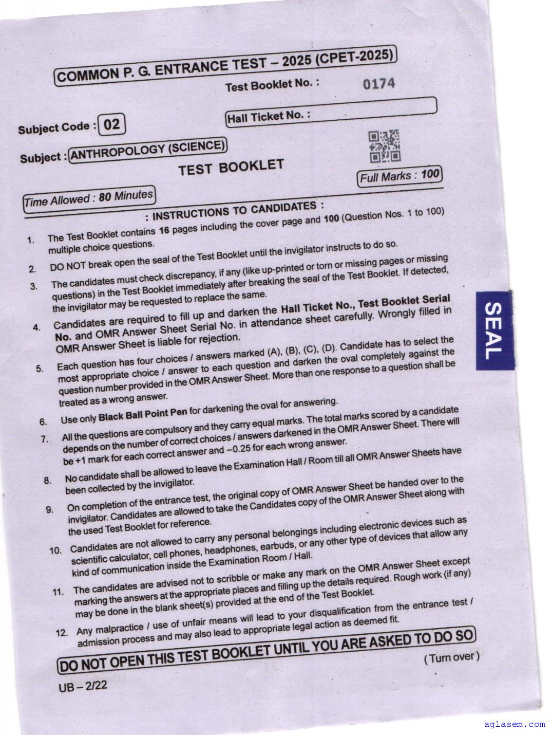Odisha CPET 2025 Question Paper Anthropology Science - Page 1 of 16
