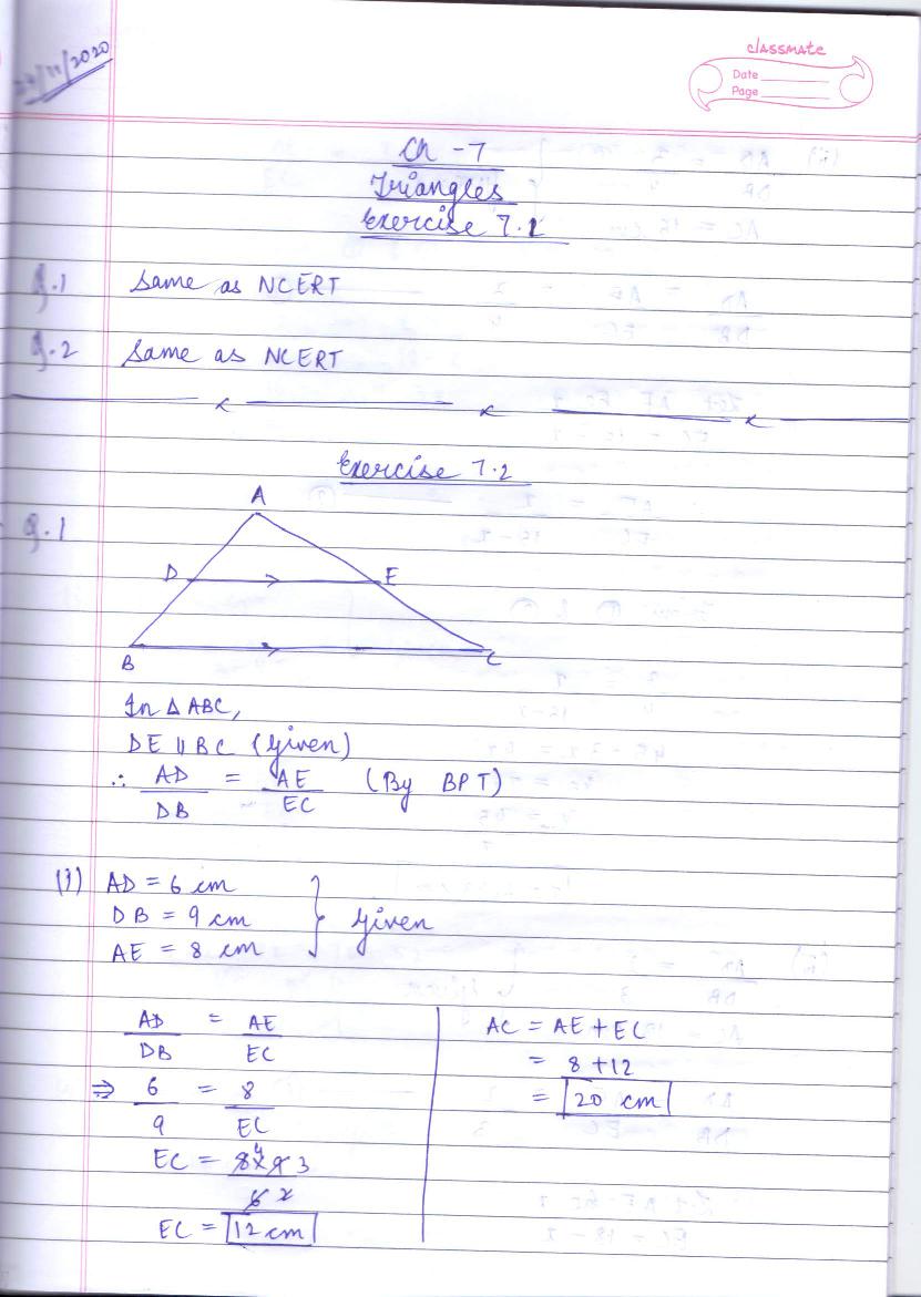 RD Sharma Solutions Class 10 Chapter 7 Triangles Exercise 7.1 - Page 1