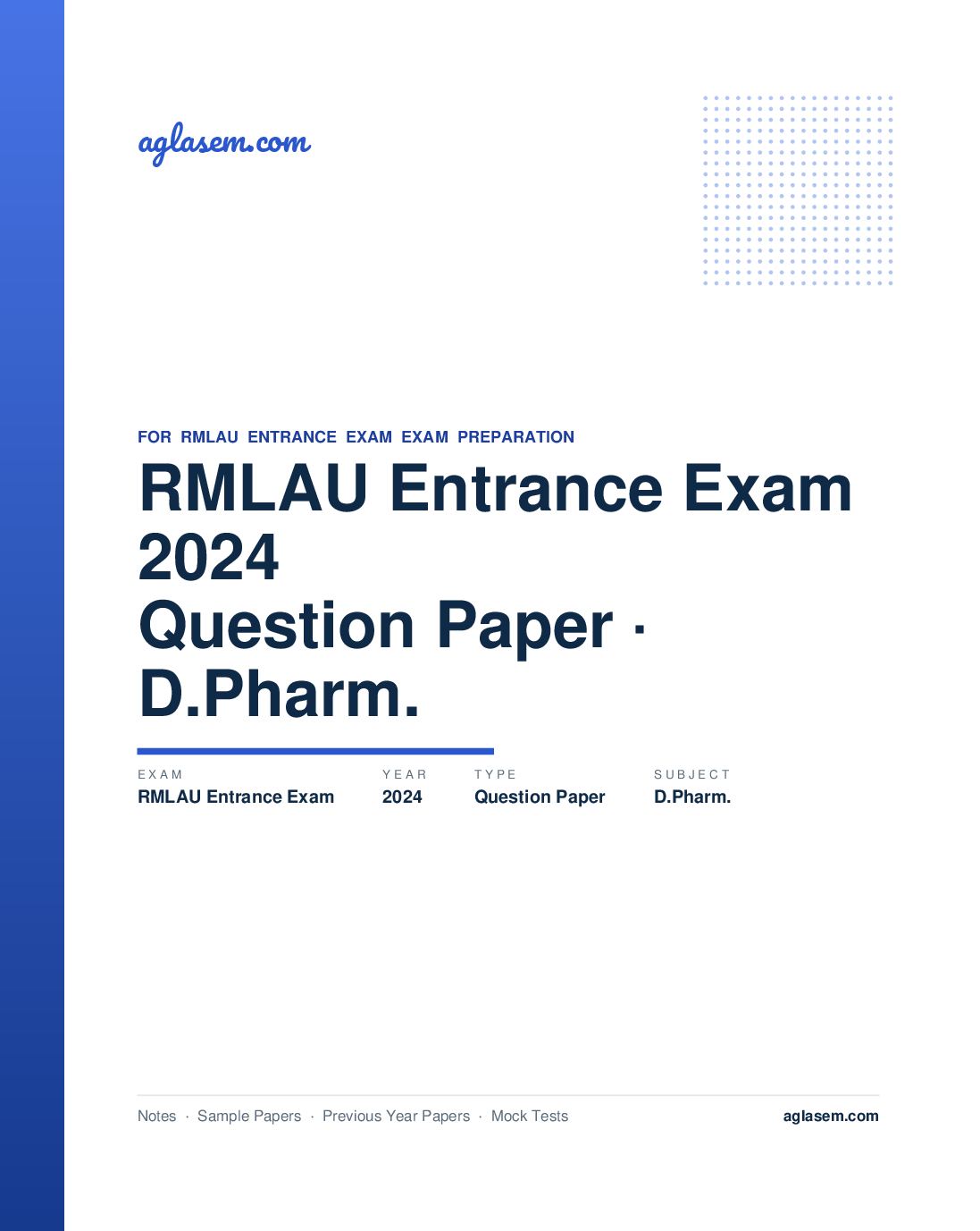 RMLAU Entrance Exam 2024 Question Paper D.Pharm. - Page 1 of 45