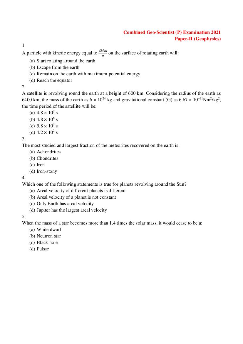 UPSC CGGE 2021 (Prelims) Question Paper Geo-Physics - Page 1