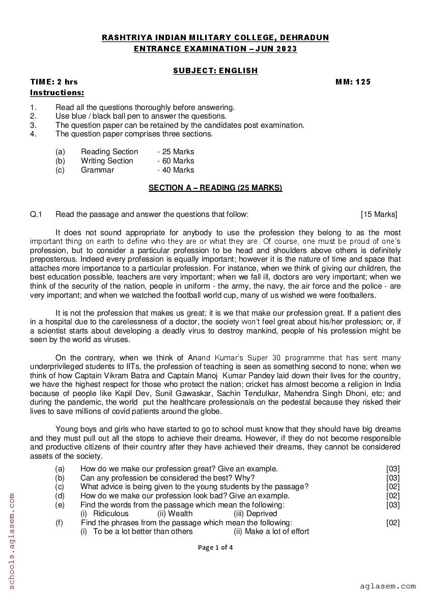 RIMC Jun 2023 Question Paper - Page 1