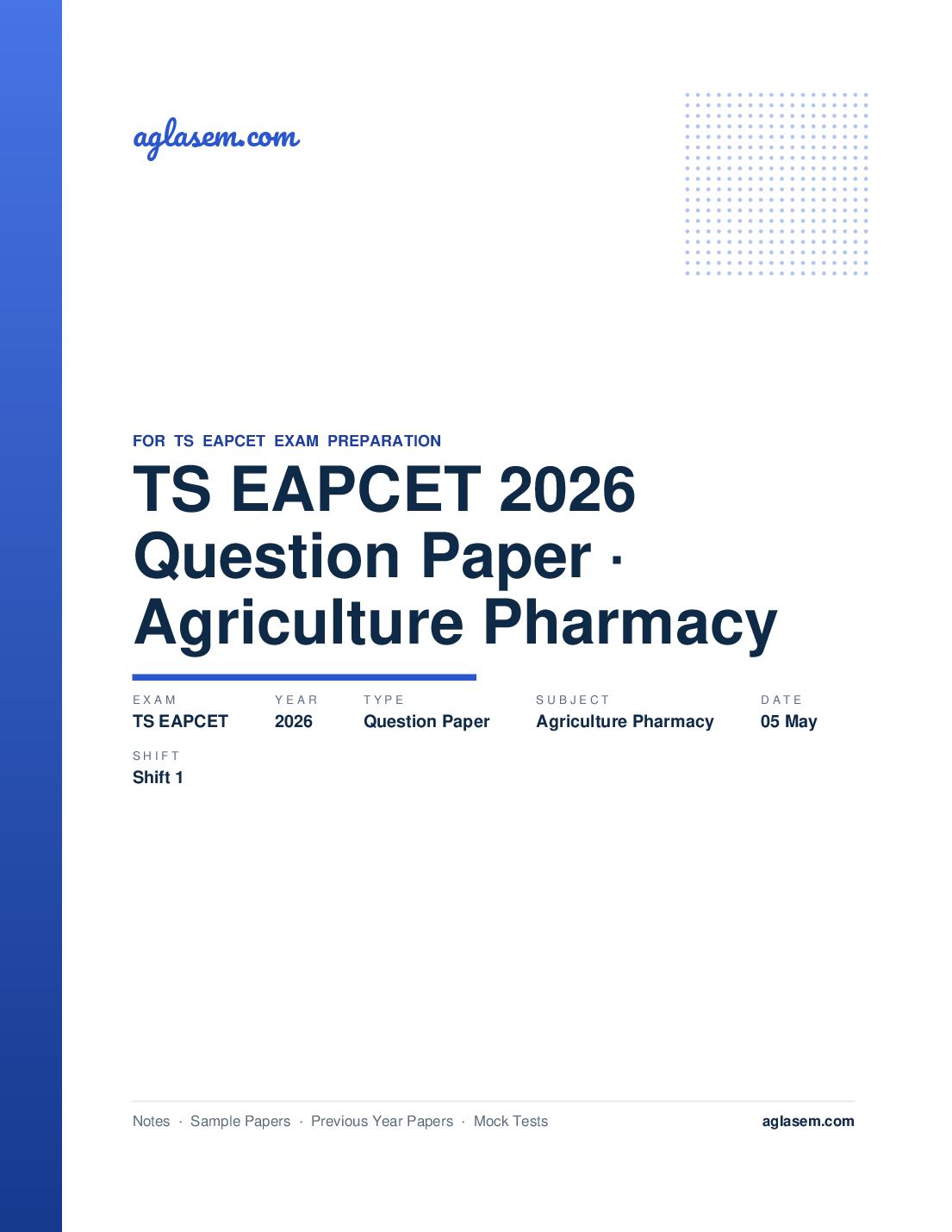 TS EAPCET 2026 Question Paper Agriculture and Pharmacy 05 May Shift 1 - Page 1 of 85