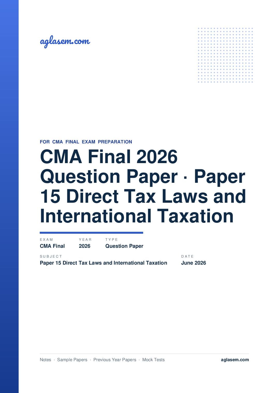 CMA Final June 2026 Question Paper Paper 15 Direct Tax Laws and International Taxation - Page 1 of 13