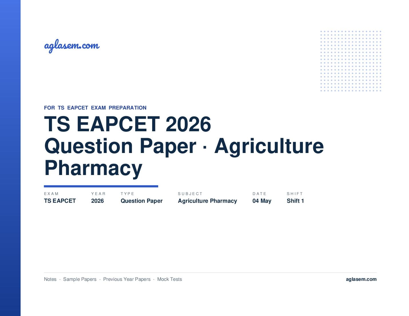 TS EAPCET 2026 Question Paper Agriculture and Pharmacy 04 May Shift 1 - Page 1 of 138