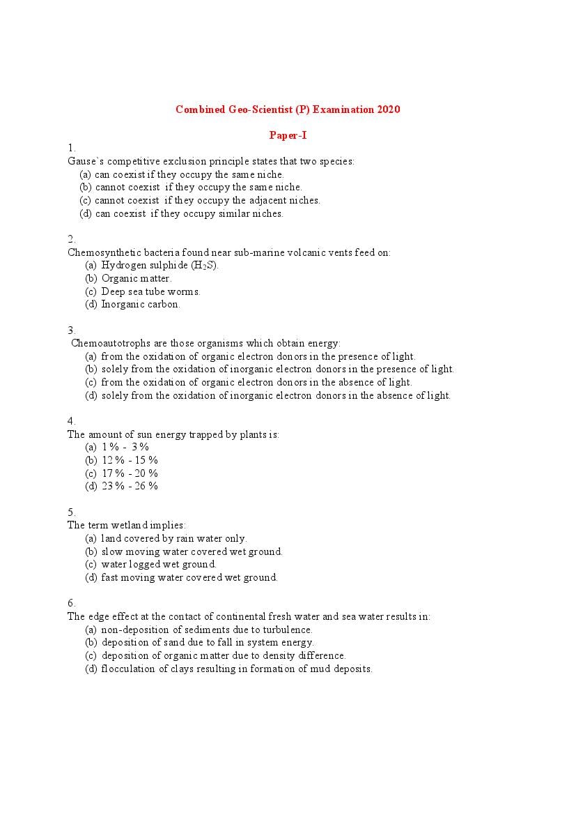 UPSC CGGE 2020 (Prelims) Question Paper General Studies - Page 1