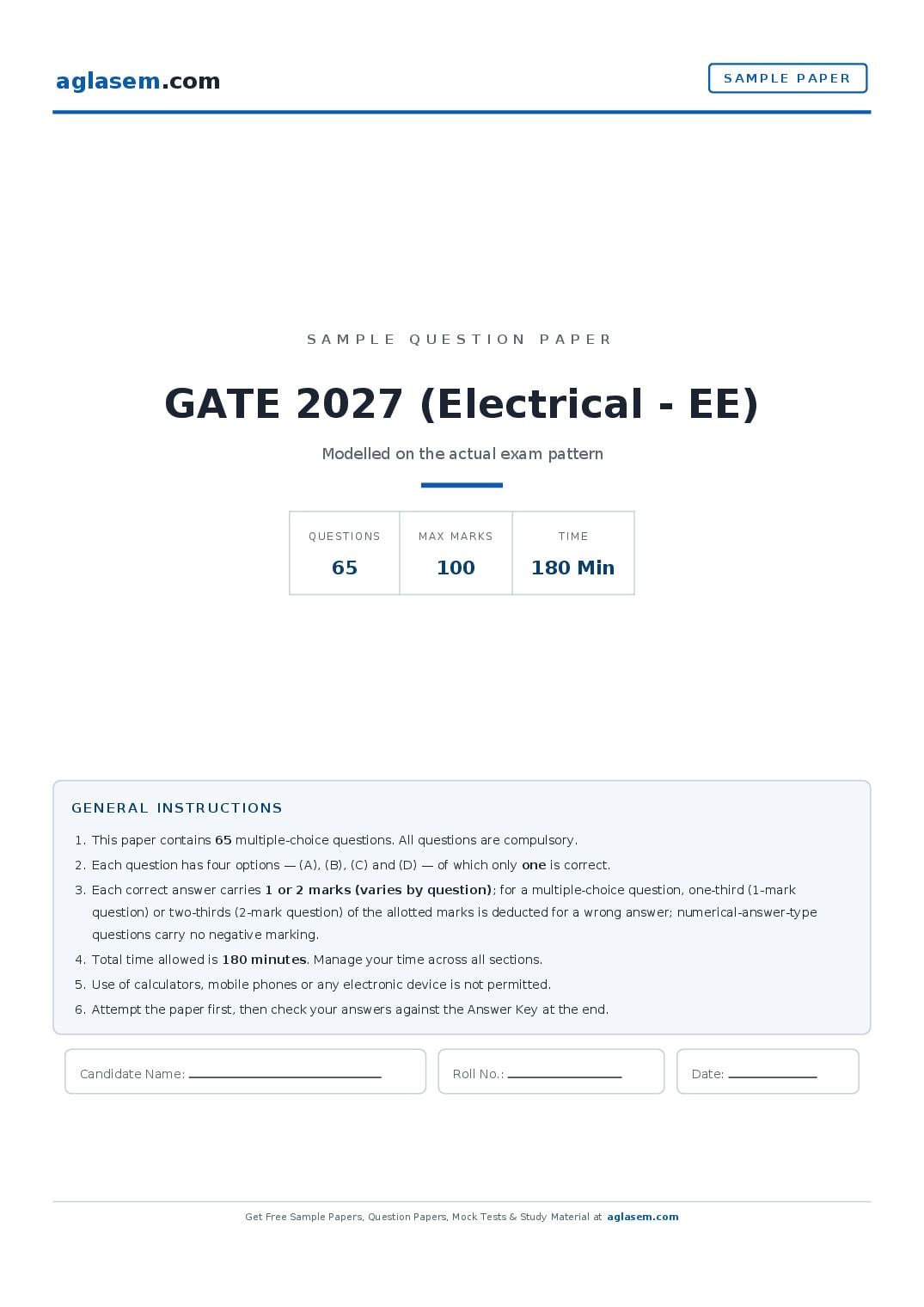 GATE 2027 Sample Paper (Electrical - EE) - Page 1 of 10