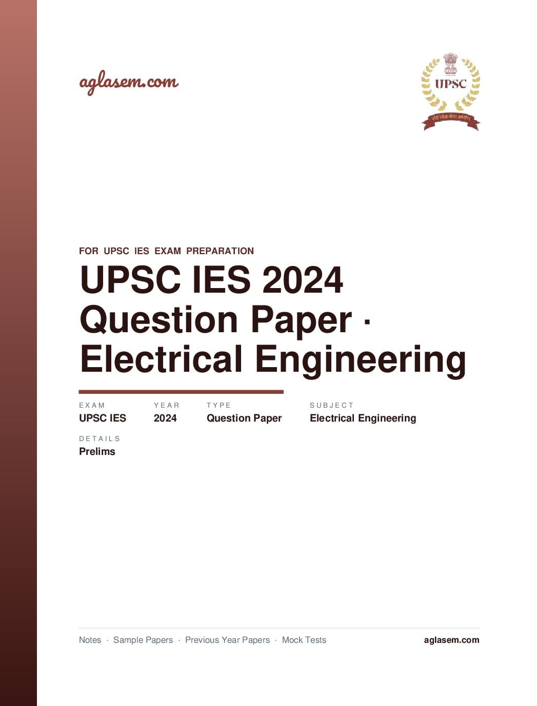 UPSC IES 2024 (Prelims) Question Paper for Electrical Engineering - Page 1 of 41