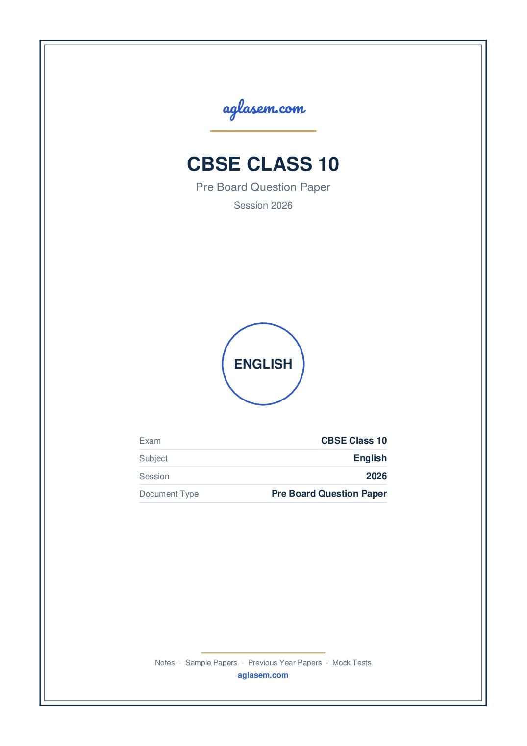 Class 10 Pre Board Question Paper 2026 English - Page 1 of 9