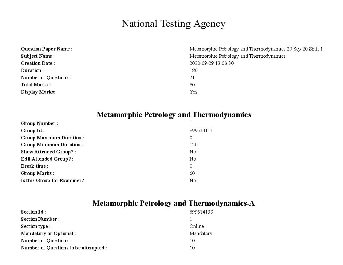 SWAYAM 2020 Question Paper Metamorphic Petrology and Thermodynamics - Page 1 of 10