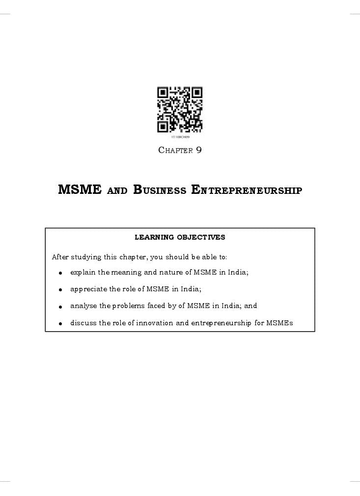 NCERT Book Class 11 Business Studies Chapter 9 Small Business and Entrepreneurship - Page 1