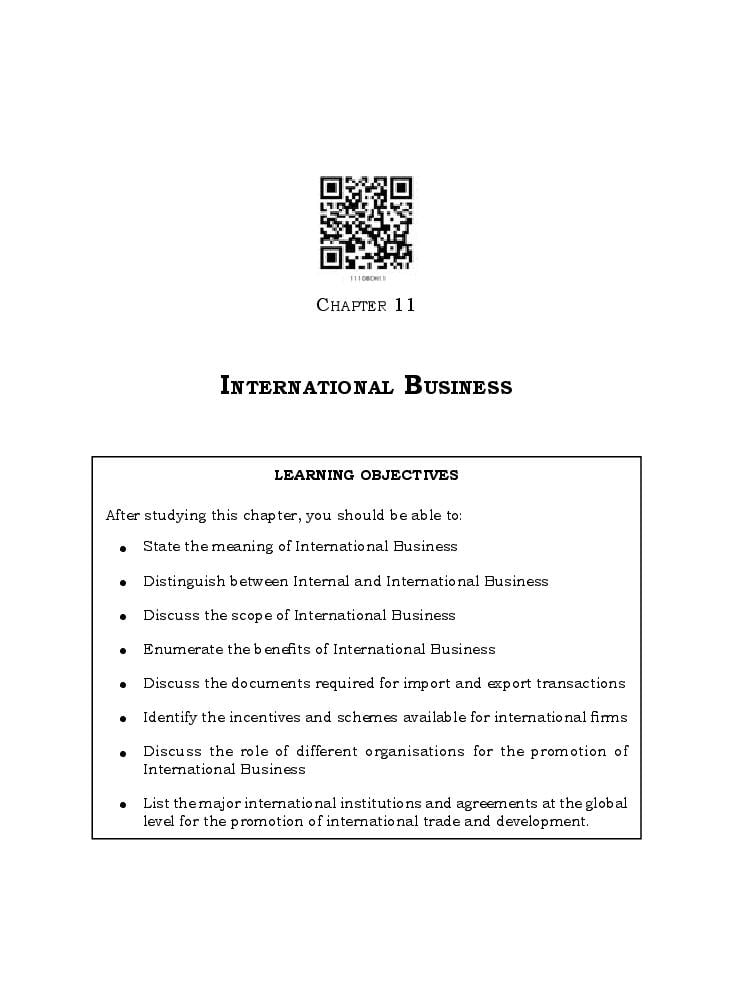 NCERT Book Class 11 Business Studies Chapter 11 International Business - Page 1