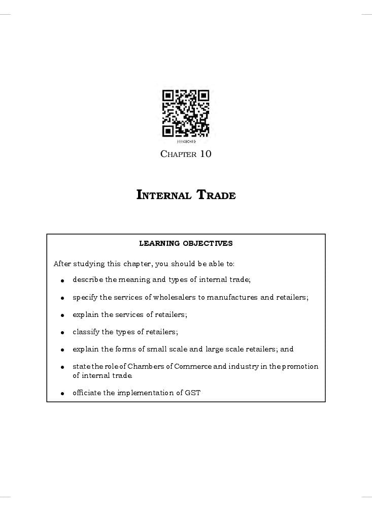 NCERT Book Class 11 Business Studies Chapter 10 Internal Trade - Page 1