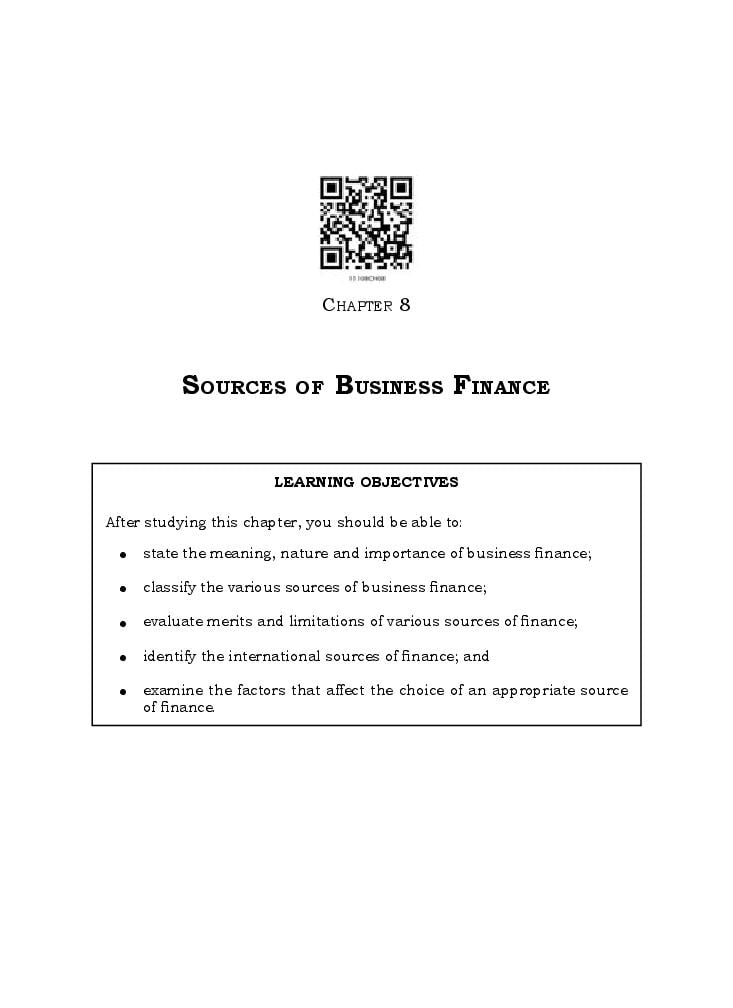 NCERT Book Class 11 Business Studies Chapter 8 Sources of Business Finance - Page 1
