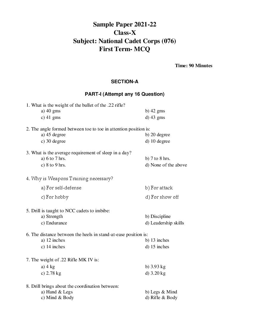 CBSE Class 10 Sample Paper 2022 for NCC Term 1 - Page 1