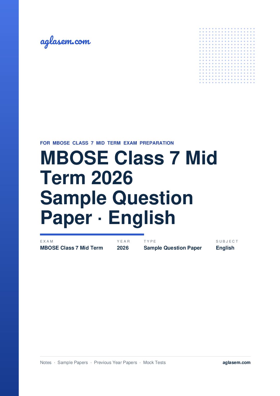 MBOSE Class 7 Mid Term Sample Question Paper 2026 English - Page 1 of 6