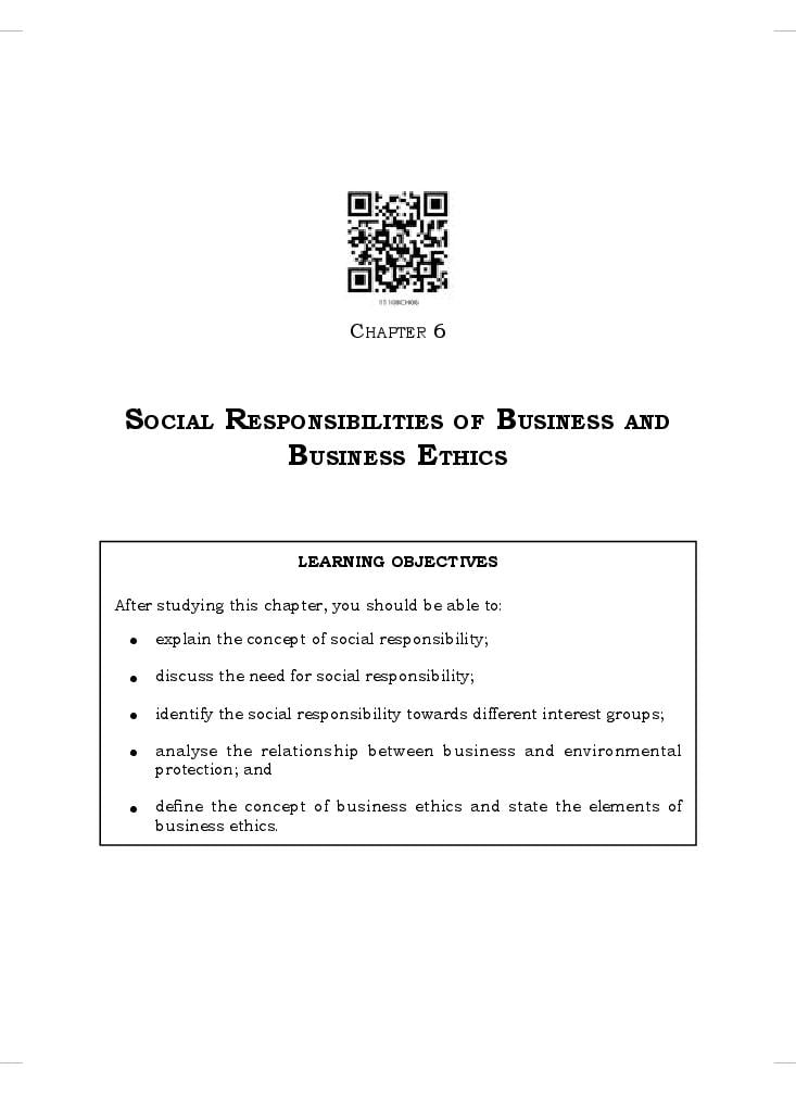 NCERT Book Class 11 Business Studies Chapter 6 Social Responsibilities of Business and Business Ethics - Page 1