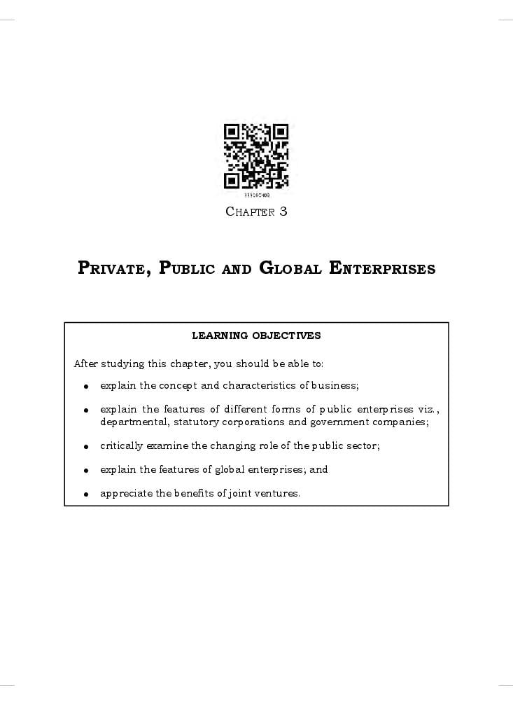 NCERT Book Class 11 Business Studies Chapter 3 Private, Public and Global Enterprises - Page 1