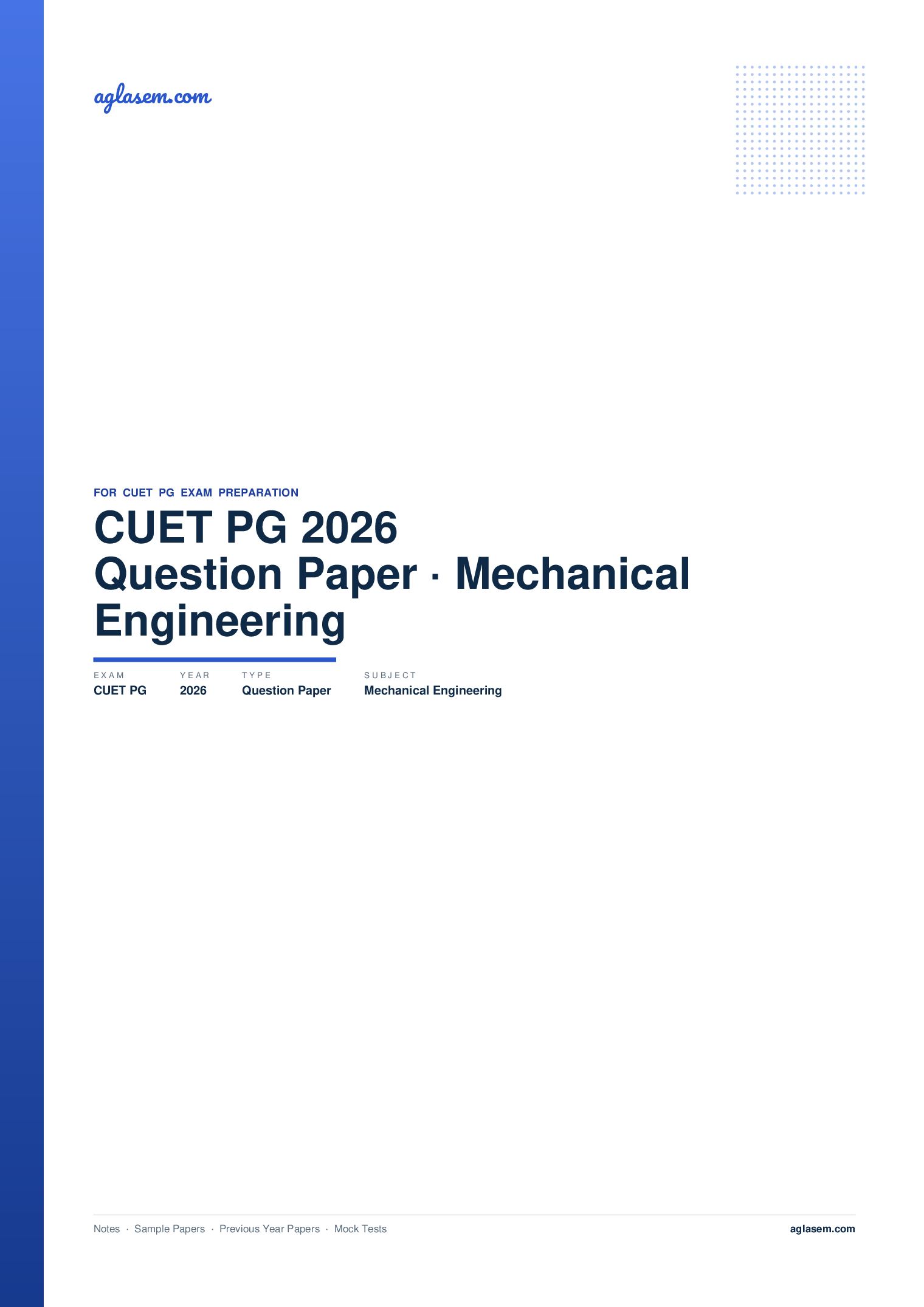 CUET PG 2026 Question Paper Mechanical Engineering - Page 1 of 28
