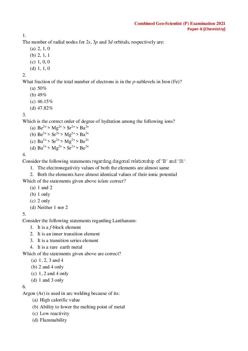 UPSC CGGE 2021 (Prelims) Question Paper Chemistry - Page 1