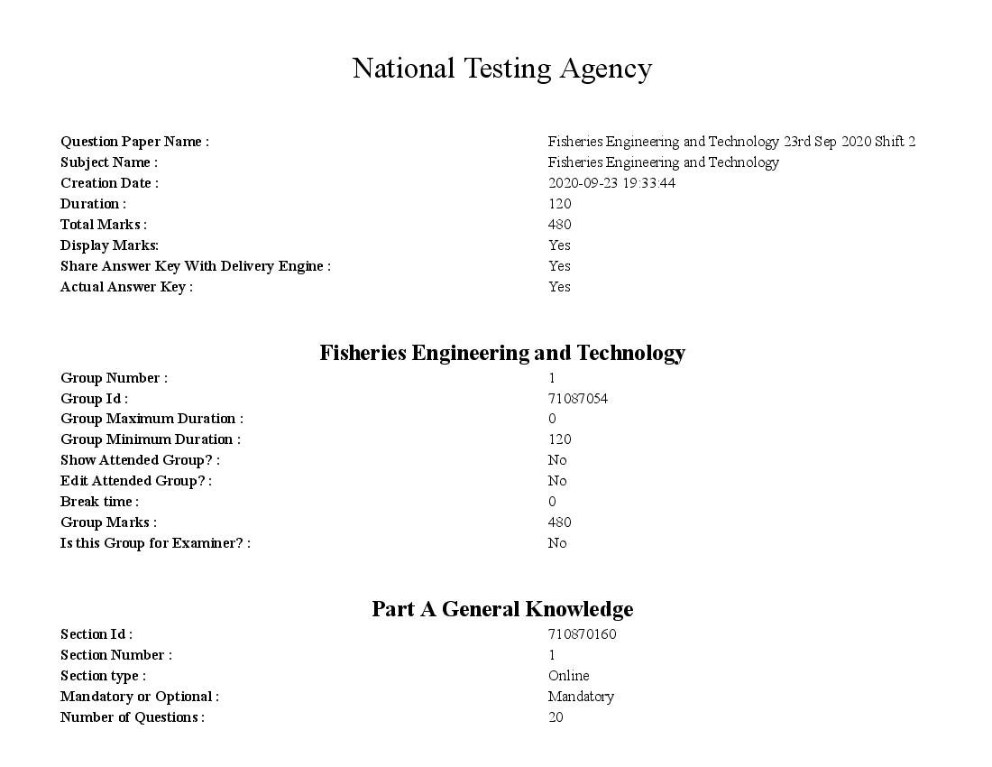 AICE JRF SRF 2020 Question Paper Fisheries Engineering and Technology - Page 1 of 41