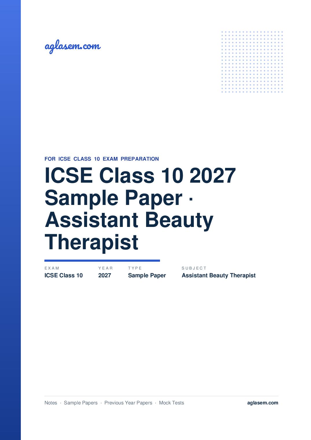 ICSE Class 10 Sample Paper 2027 Assistant Beauty Therapist - Page 1 of 18