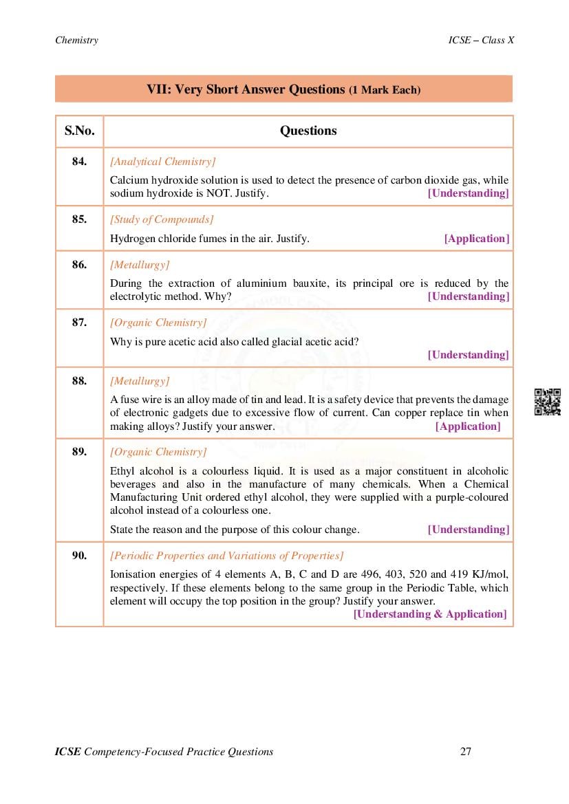 competency based questions class 10 icse