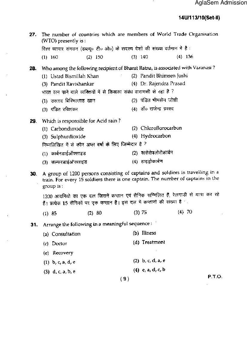 BHU UET 2014 Question Paper for BA