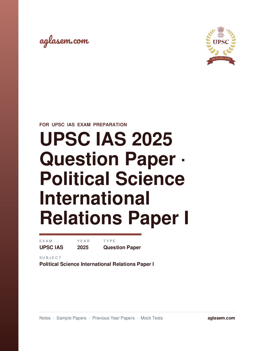 UPSC IAS 2025 Question Paper for Political Science and International Relations Paper I - Page 1 of 5