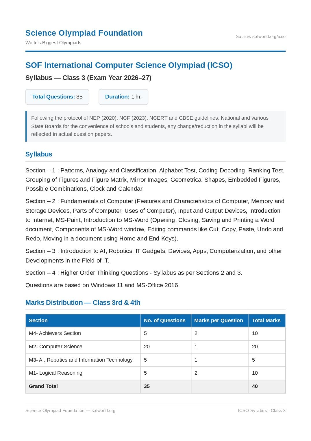 SOF ICSO Syllabus 2027 Class 3 - Page 1 of 1