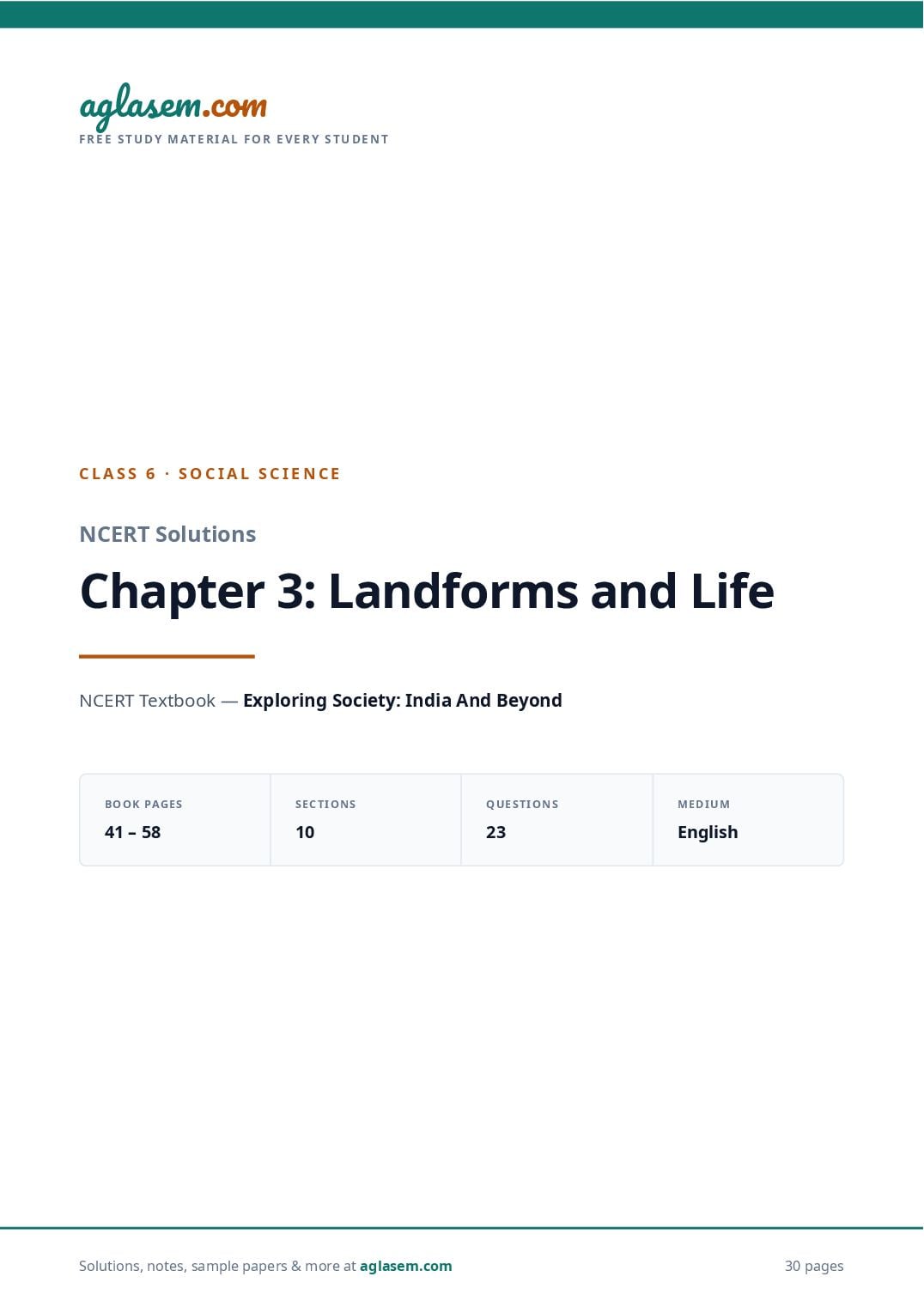 NCERT Solutions Class 6 Social Science Chapter 3 Landforms and Life - Page 1 of 31