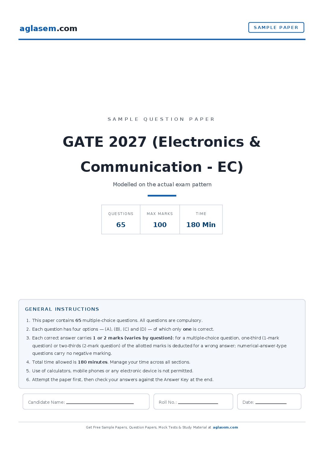 GATE 2027 Sample Paper (Electronics & Communication - EC) - Page 1 of 11