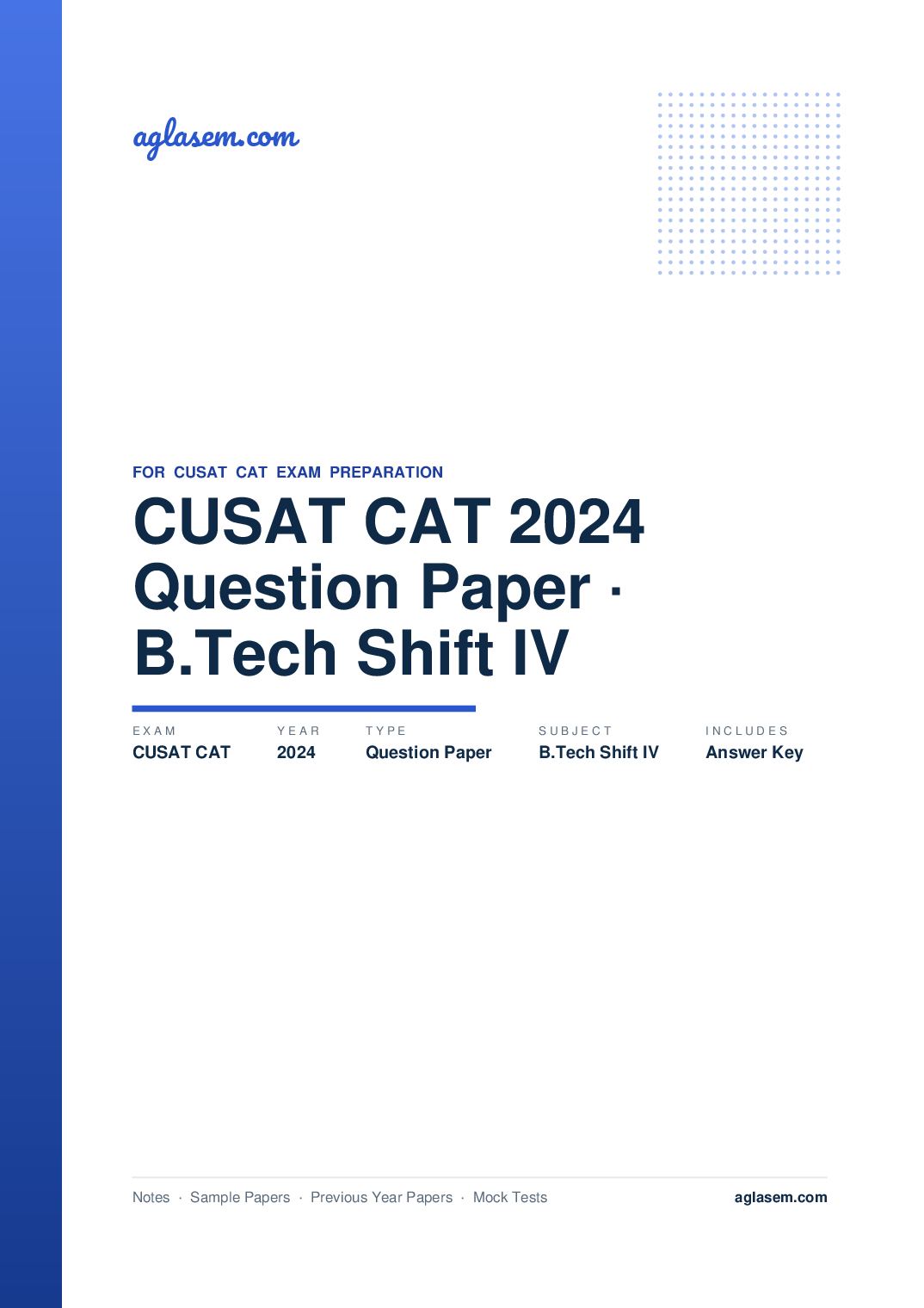 CUSAT CAT 2024 Question Paper with Answer Key B.Tech Shift IV - Page 1 of 55