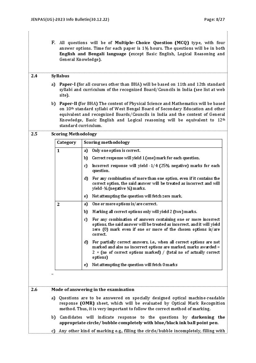 WBJEE JENPAS UG 2024 Syllabus (PDF) AglaSem Admission