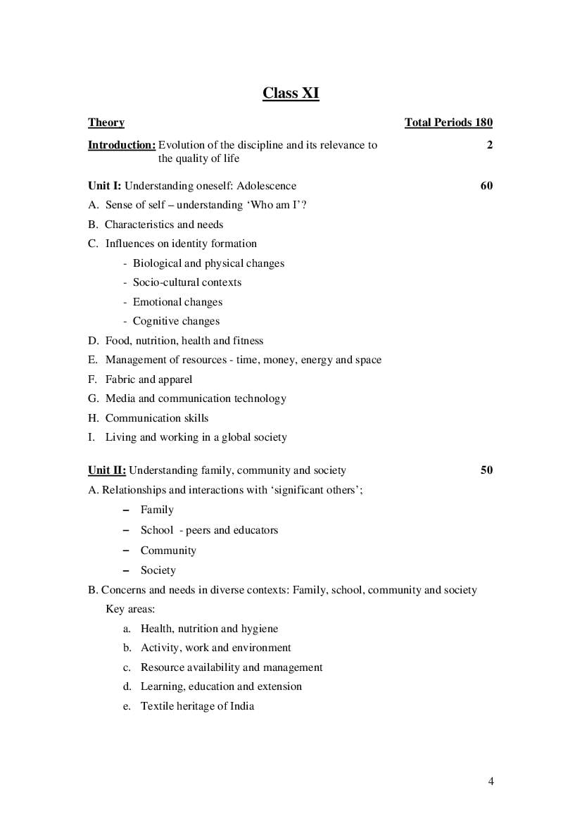 NCERT Class 11 Syllabus for Human Ecology and Family Science - Page 1