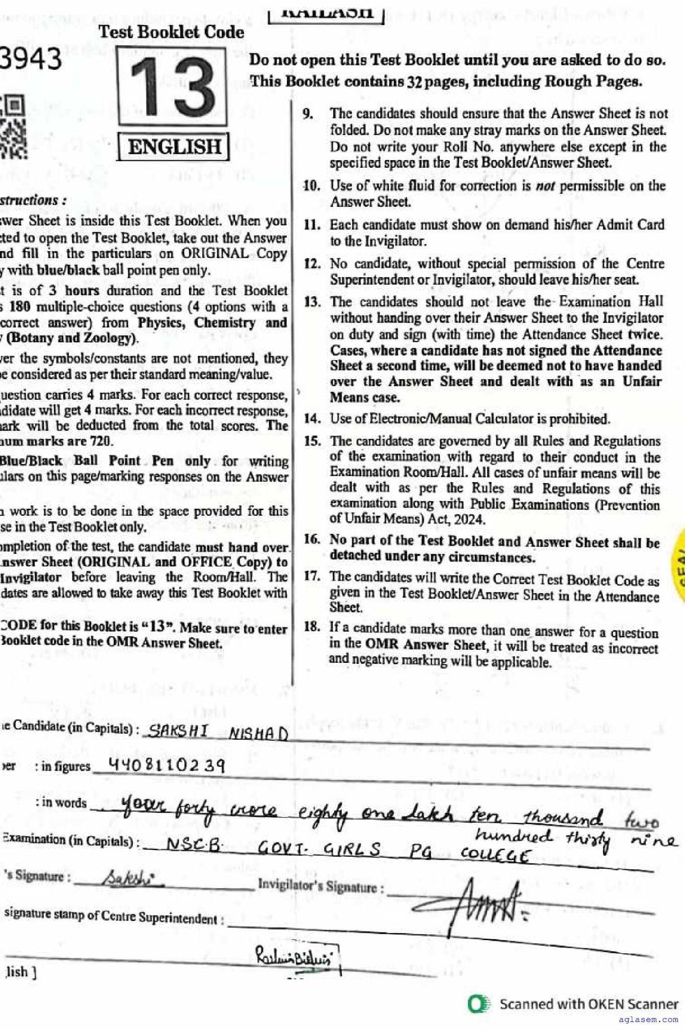 NEET 2026 Question Paper Code 13 - Page 1 of 30