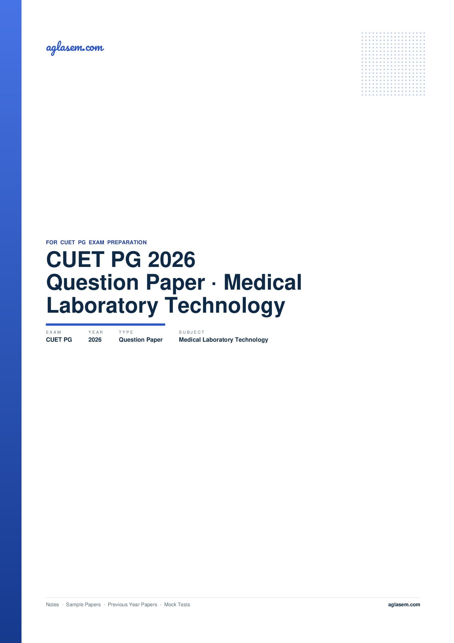 CUET PG 2026 Question Paper Medical Laboratory Technology - Page 1 of 54
