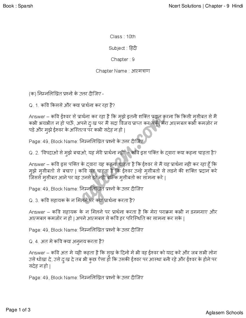 NCERT Solutions For Class 10 Hindi Chapter 7 PDF 