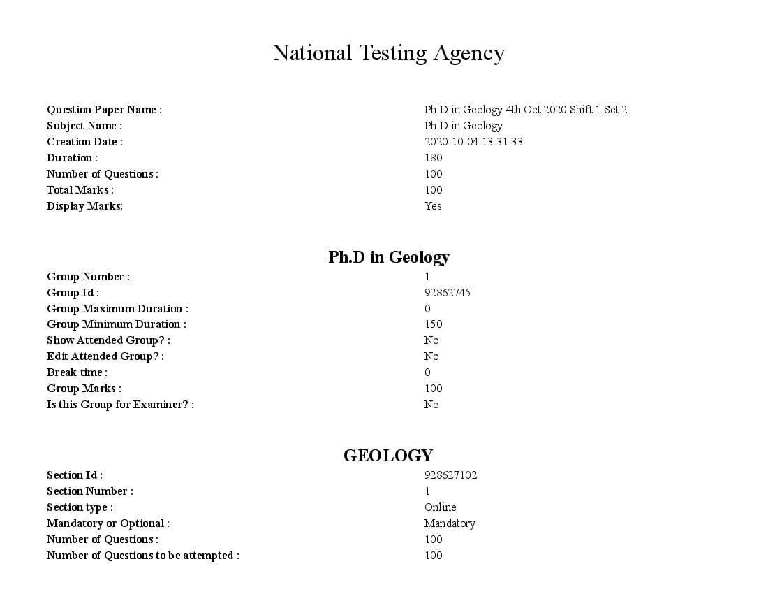 IGNOU Ph.D 2020 Question Paper for Ph.D in Geology - Page 1 of 122